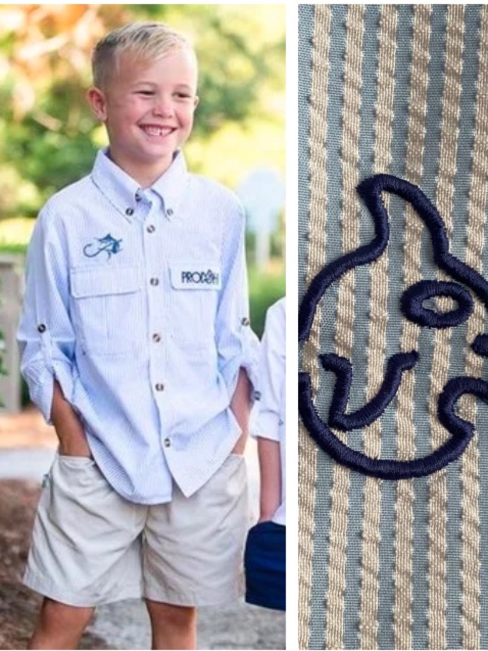 Prodoh Blue White Stripe Seersucker Youth Fishing Shirt 5t